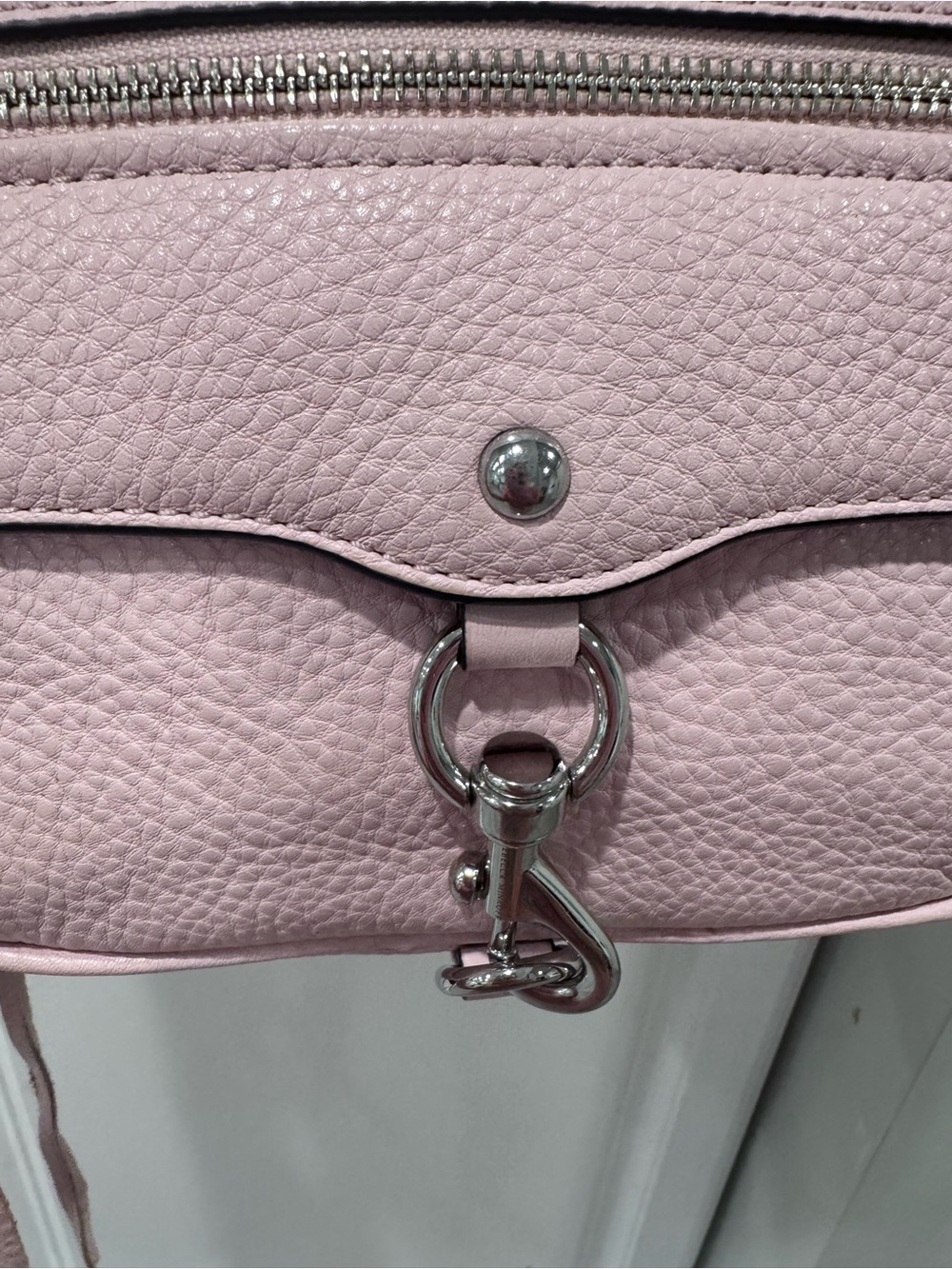 🌸Rebecca Minkoff Mini MAC Blush Pink Pebbled Leather Crossbody Bag Silver - Picture 13 of 14